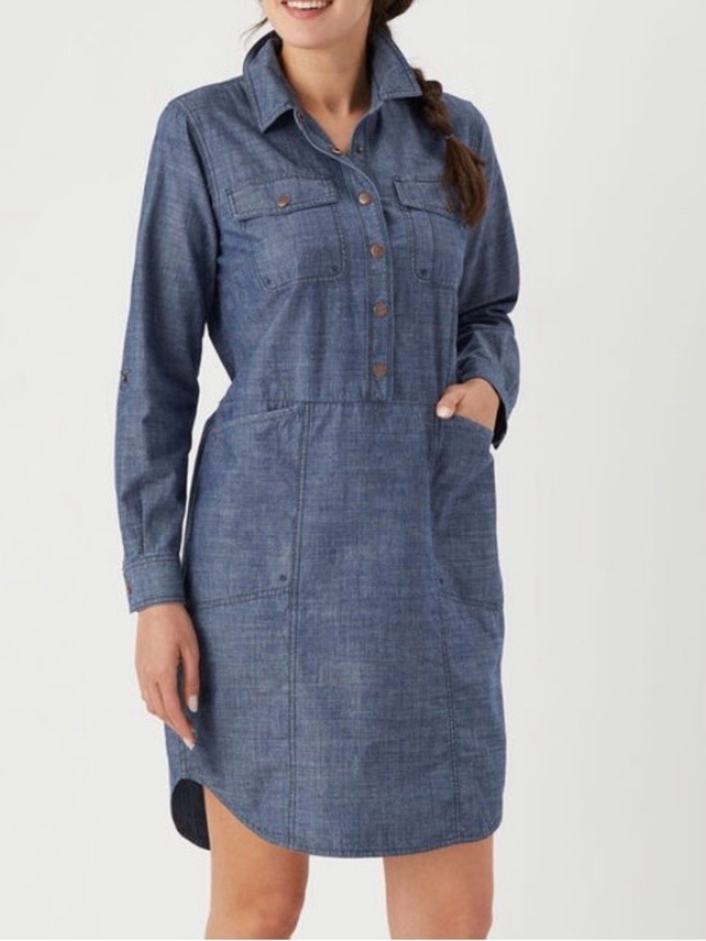 Duluth Trading Co | Rootstock Organic Cotton Chambray Long-Sleeve Dress | Sz M